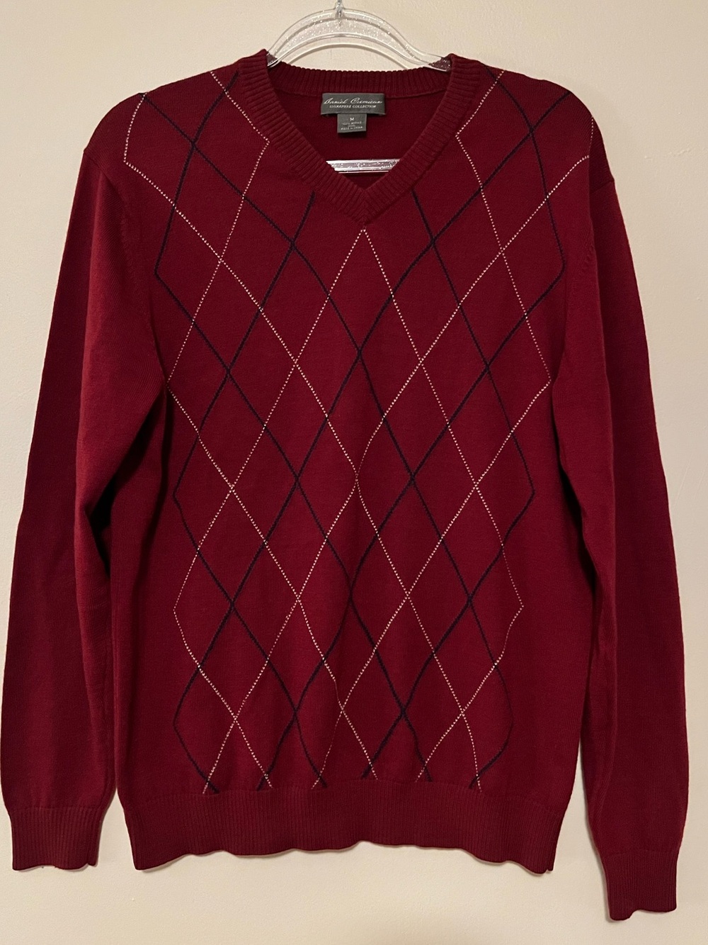 Daniel Cremieux Merino Burgundy Argyle V-Neck Sweater - Picture 1 of 6